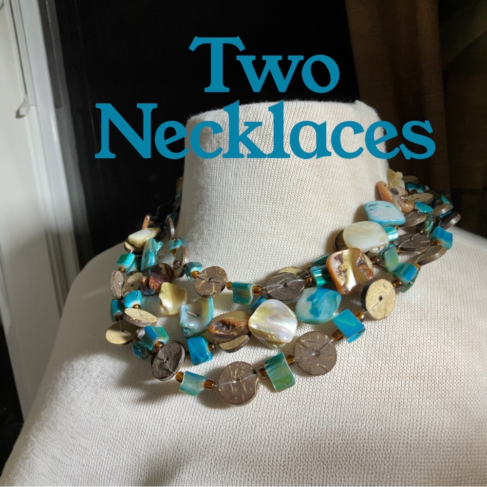 Two Multicolor Dyed Shell And Bead Necklaces Bold… - image 1